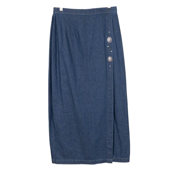 River Ridge Trading Company Dresses & Skirts - River Ridge VTG Denim Maxi Skirt 10 Womens Western Silver Button Elastic Waist